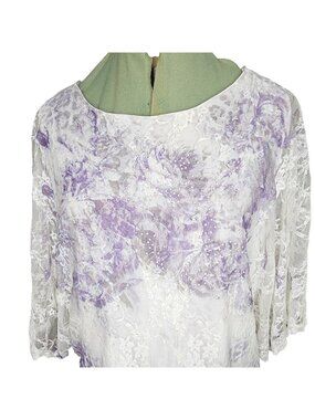 Woman's vintage  whimsy lace floral animal print boho flutter sleeve top M